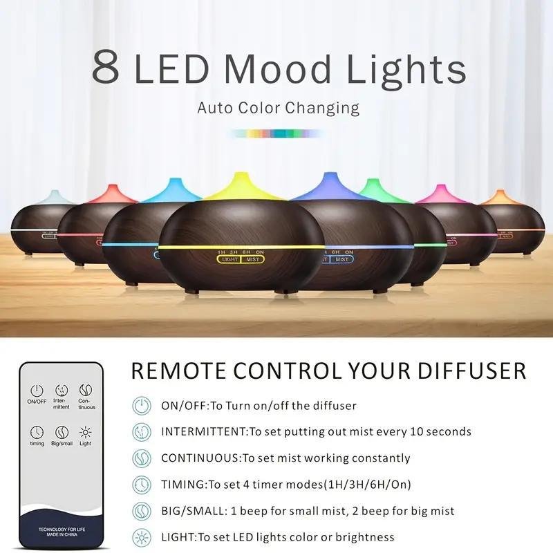 Essential Oil Diffuser Humidifier with Remote Control（Equipped with three bottles of plant-based essential oil）
